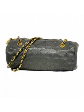 Chanel Shoulder Bag Quilted Lambskin Black Gold